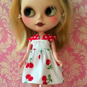 red and white cherry dress for Blythe dolls