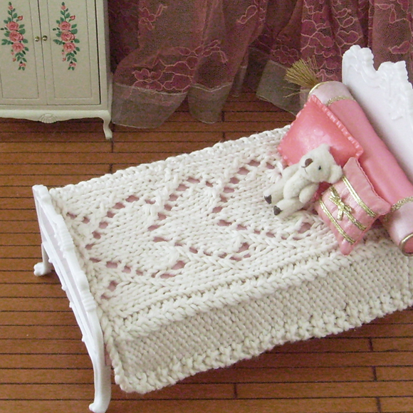 Be Mine knitted hearts bedspread for 1:6 scale dolls