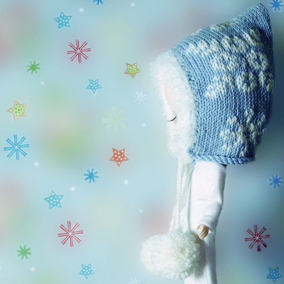 In a Flurry knitted hat for Blythe