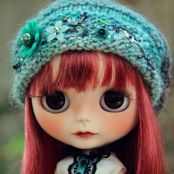 Forest elf colourful beaded hat for Blythe dolls
